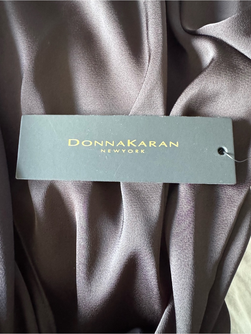 Donna Karan Black Satin faux Wrap Blouse with Side Tie - Picture 10 of 14